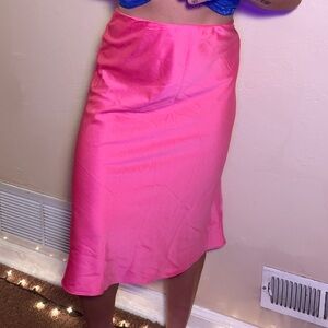 Express Vibrant Pink Midi Satin Silk Skirt